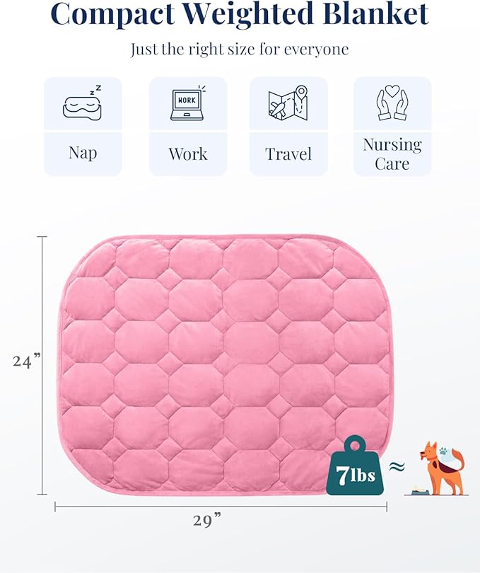 Kivik Weighted Lap Blanket for Adults, 7lbs Weight Pad, Heavy Small Blankets Throw, Travel Portable Pads, Warm Gifts for Bed Couch Sleep & Body Relax, Machine Washable, 7 Pounds, 24''x29'', Pink