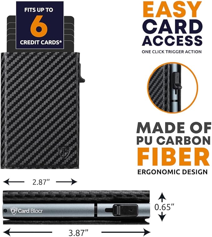 Conceal Plus Card Blocr Pop Up Wallet for Men - Slim Metal RFID Blocking Card Holder (4-6 Cards Ejector) - Minimalist Smart Front Pocket Wallet with Internal Cash + ID Storage