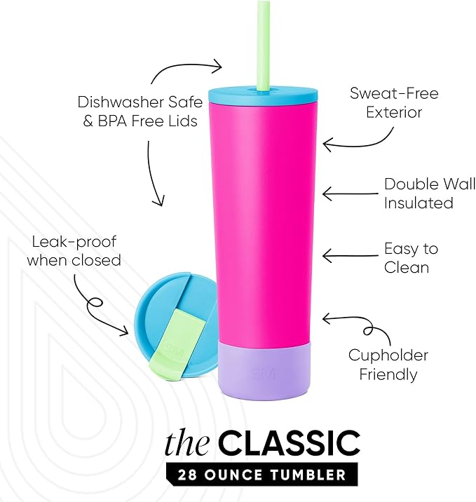 Simple Modern Classic Tumbler with Lid, Straw, & Boot | Insulated Iced Coffee Cup Reusable Stainless Steel Water Bottle Travel Mug | Gifts for Women Men Her Him | 28oz | 80s Mix