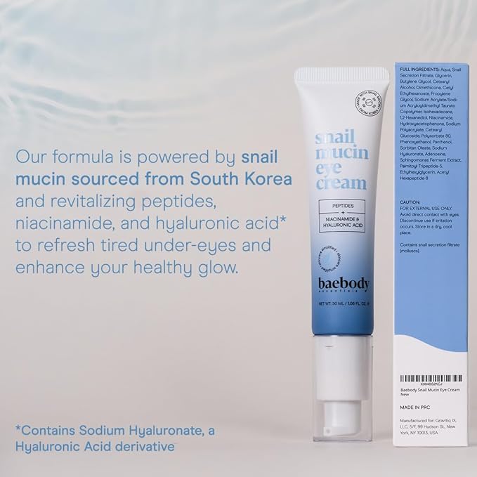Baebody Snail Mucin Eye Cream (30 ml/1.06 fl oz) - Anti-Aging Korean Eye Cream for Dark Circles and Dry Skin - Snail Mucin Serum with Peptides and Hyaluronic Acid
