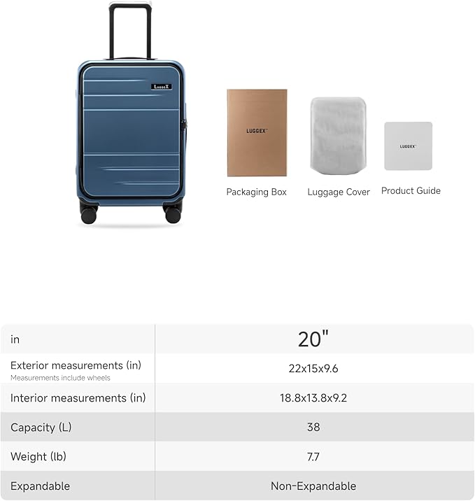 LUGGEX Carry On Luggage Top Opening, FLA Aluminum Frame Trunk Style Luggage, Polycarbonate Hard Shell Suitcase (FX-Enhance, Blue, 20 Inch, 38L)