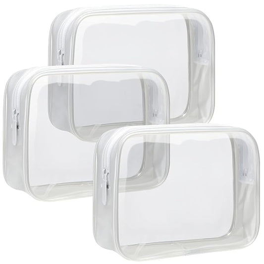 F-color TSA Approved Toiletry Bag 3 Pack Medium - Clear Makeup Bag Travel Quart Size for Women Men, Clear Cosmetic Bag Airport Airline Compliant Carry on Bag, Active White Matte