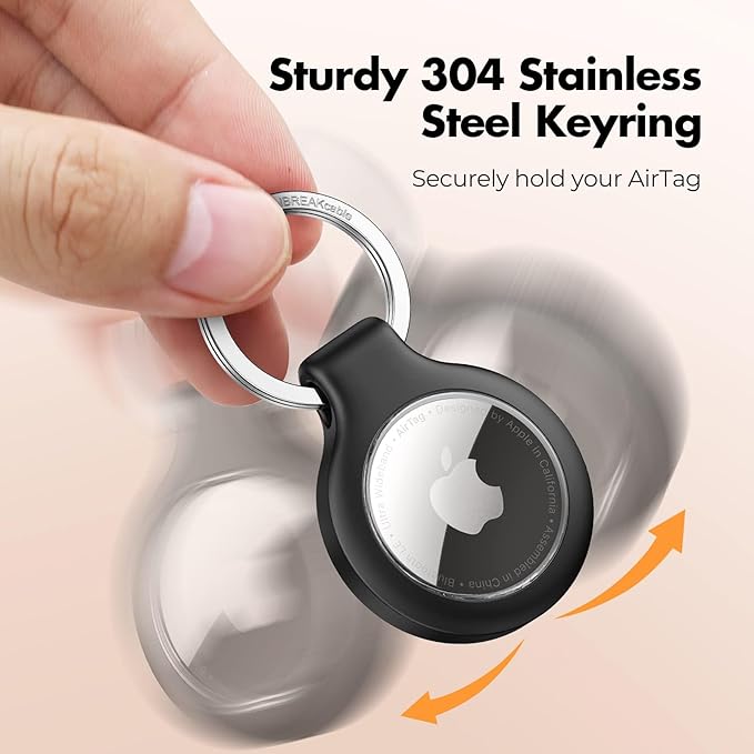 UNBREAKcable 360° Protective Holder for AirTag, [4-Pack] AirTags Keyring [Full Cover] [Scratch-Resistant] [Pefect Fit] [304 Stainless Steel] Keychain for AirTag TPU Case for Key, Luggage, Pet Collar