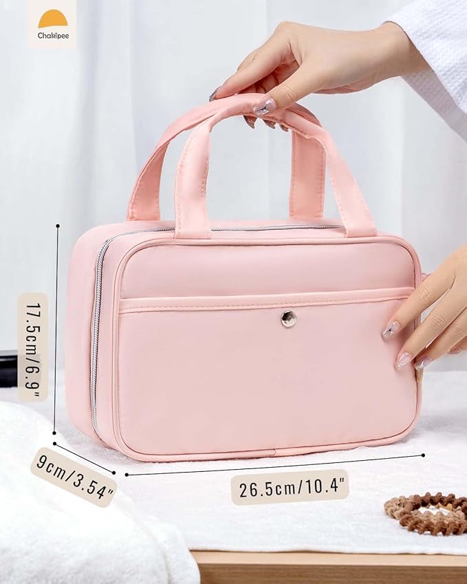 Travel Hanging Toiletry Bag for Women - Waterproof Cosmetic Organizer with Clear Window, Lightweight Bathroom Bags for Essentials, Makeup, Shampoo, Toiletries Pink, Medium