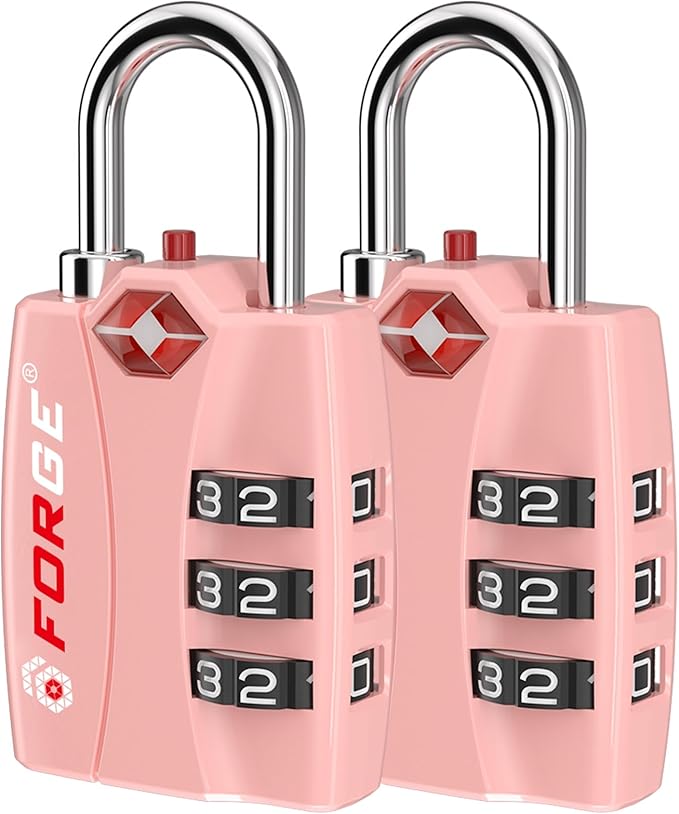 Forge Open Alert TSA Approved Luggage Locks - 3 Digit Combination, Easy Read Dials, Zinc Alloy Body - Ideal Travel Lock for Luggage, Suitcases, Bags & Toolboxes. Pink 2 Locks.