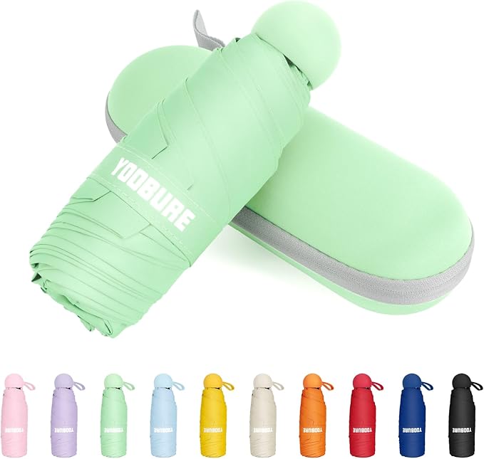 Yoobure Travel Umbrella Portable Compact Umbrellas, Pocket Mini for Purse, Umbrellas for UV Sun & Rain Small for Backpack, Umbrella with Case Folding for Kids Women