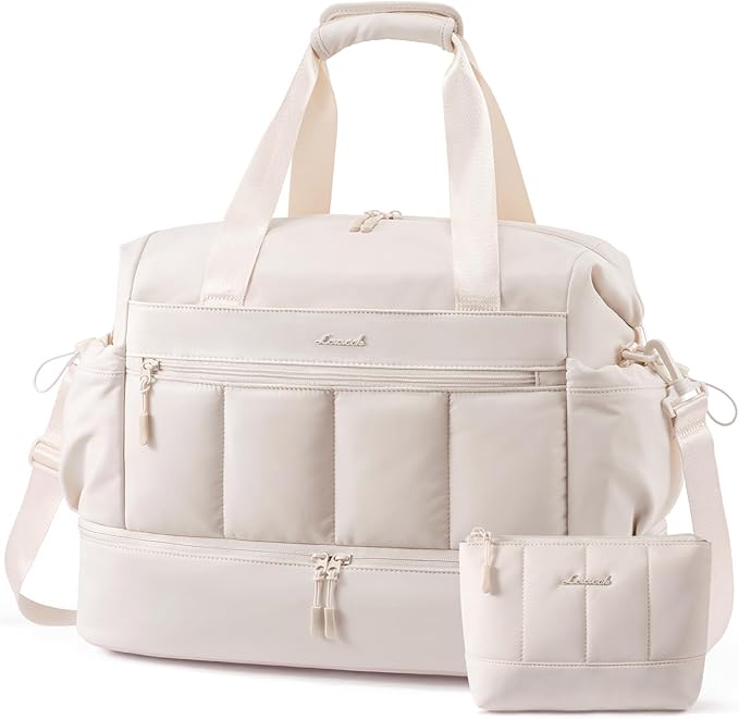 LOVEVOOK Travel Duffel Bag, Gym Bag for Women, Large Weekender Overnight Bags with Shoe Compartment, 38L Carry on Gym Hospital Bag with Wet Pocket, 2 Pcs