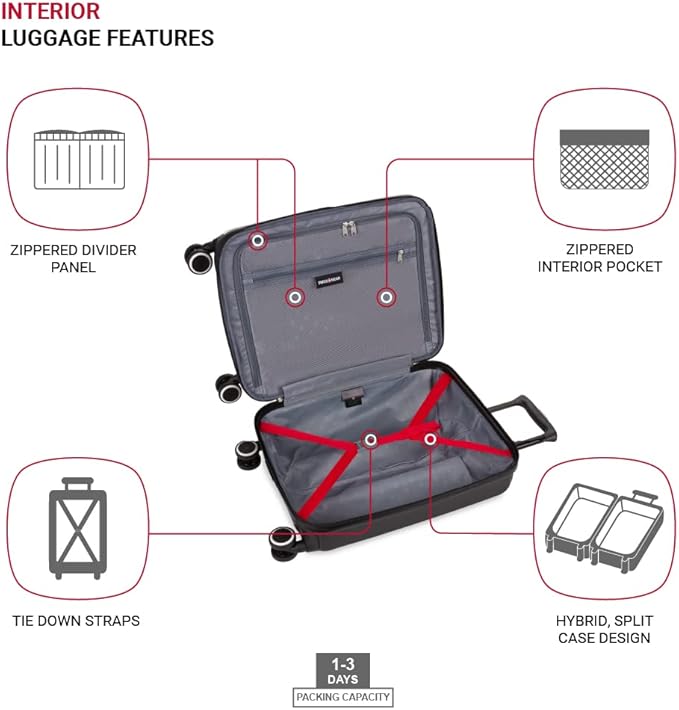 SwissGear Duet Expandable Luggage, Hard Shell Carry-On Luggage with Spinner Wheels