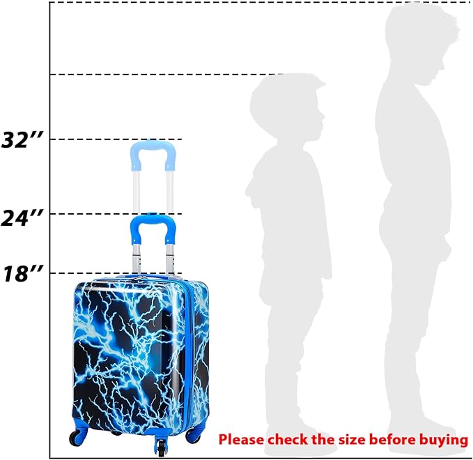 Redbaker 17 Inch 6 Pcs Kids Luggage Set Kids Rolling Luggage Double Pattern Suitcase for Boys Girls (Blue, Lightning Style)
