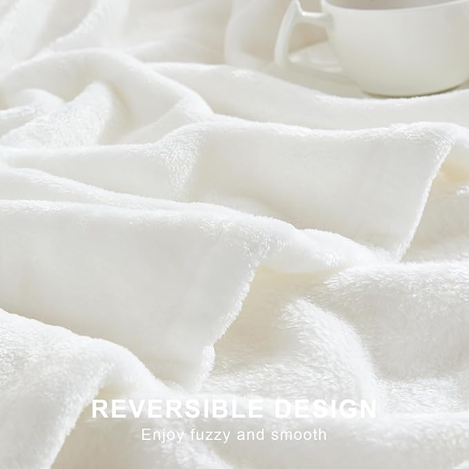 Hansleep Fleece White Blanket King for Bed, Super Soft Flannel Fuzzy King Plush Cozy Blanket for All Seasons, White, King 90x108 Inches