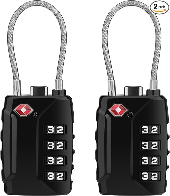 Diyife TSA Luggage Locks, [Upgrade Version][2 Pack] TSA Approved Suitcase Lock 4-Digit Re-settable Combination Lock, Cable Backpack Locks, Code Lock for Travel Suitcase Luggage Bag Lockers (Black)