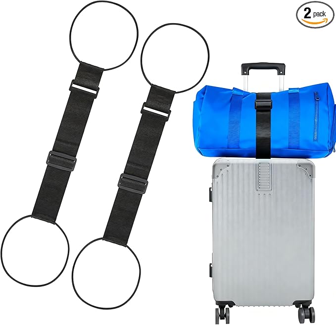 2 Pack Luggage Strap for Carry On Bag,Multi Use Strong Adjustable Connector Straps, Black Elastic Travel Belt for Suitcase, Backpack, Handbag, Easy Wrap, Lightweight