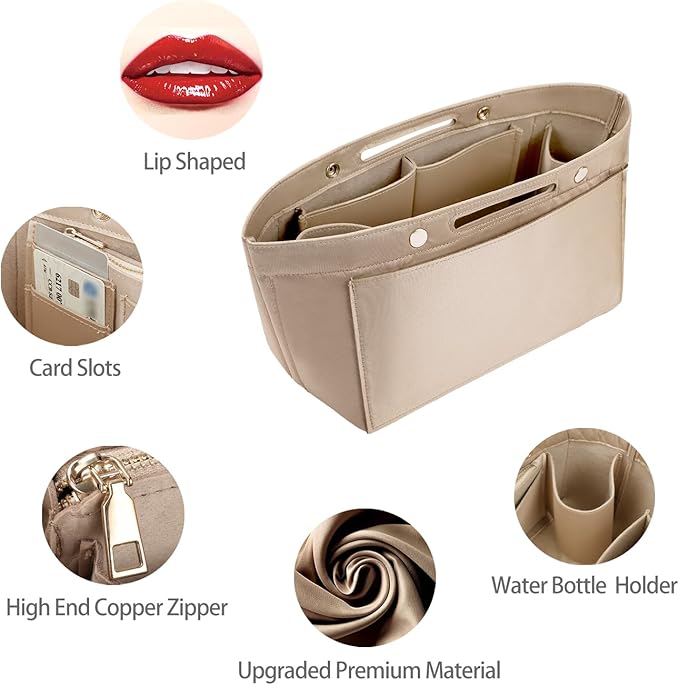 ZTUJO Purse Organizer Insert For Handbag & Tote Shaper,Tote Bag Organizer Insert For Speedy Neverful, 6 Sizes(Small, Silky Beige)