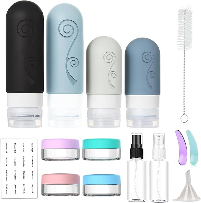 vodvob 16 Pack Travel Bottles Set for Toiletries, TSA Approved Travel Containers Leak Proof Silicone Squeezable Travel Accessories 2oz 3oz for Shampoo Conditioner Lotion Body Wash (BPA Free) (black)