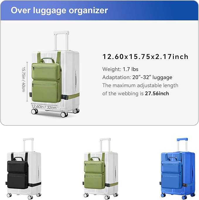 SOKOK Over Luggage Organizer Storage Bag with Multi Pockets, Slide On Luggage Harness with Adjustable Straps, 2-in-1 Travel Accessories Suitcase Vest Bag Fits Most Suitcases, Green-2