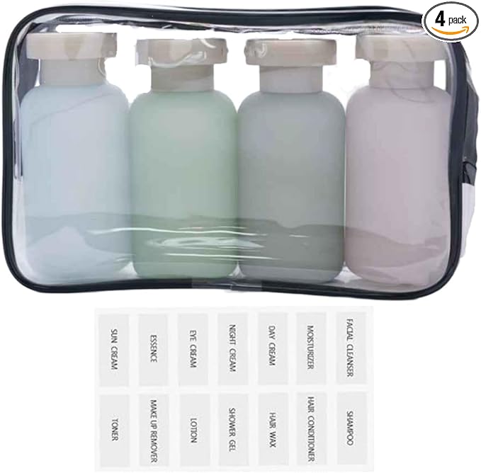 3.4oz Travel Shampoo Bottle with Flip Cap, Leak Proof Plastic Squeeze Bottles, Reusable Empty Travel Shampoo and Conditioner Bottles for Creams, Lotion, Foundation, Conditioner (Forest Series, 4Pcs)