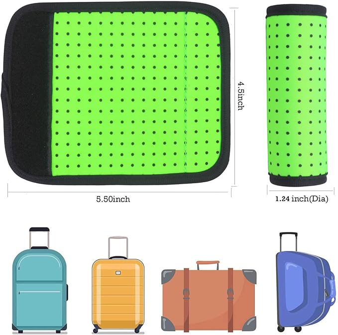 Luggage Handle Wrap for Suitcase-Printed Bright Neoprene Luggage Tags/Grips/Identifiers/Markers/Covers/Gripper for Suitcases Carry On Bags 5 Packs (Neon Green-5 Packs)