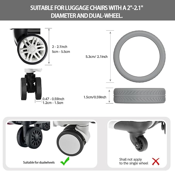 TUCANA Silicone Luggage Wheel Protect Covers for Suitcases, Elastic, Mute and Shockproof (Gray)