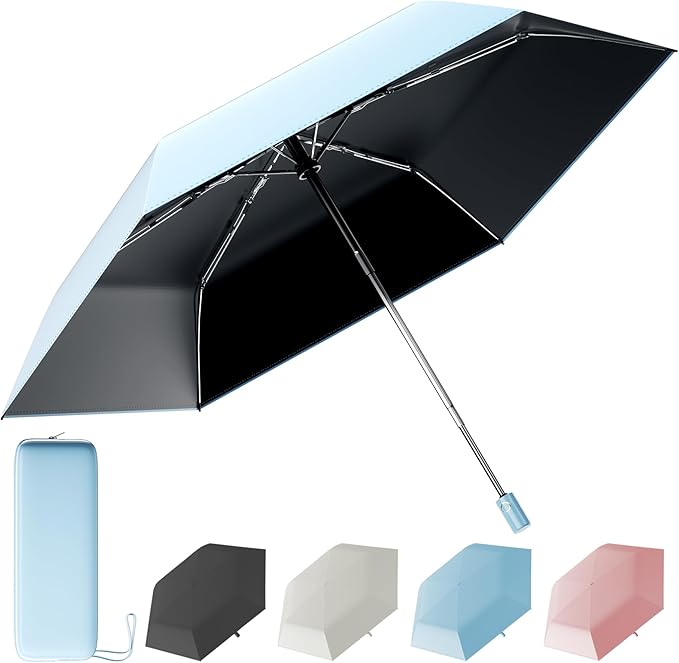 Automatic Mini Travel Windproof Folding Umbrella - UV Protection, Instant Open/Close for Rain/Sun, Small Compact Lightweight Design Fits in Tote Bag/Travel Case/Backpack for Commute, Women & Men