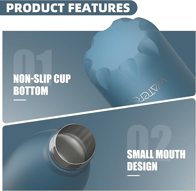WATERSY Stainless Steel water bottles,17oz/500ml Insulated Water Bottles,Smog Blue metal water bottle Keeps Drink Cold and Hot,BPA Free kids water bottles for School,Gym,Travel,Sports