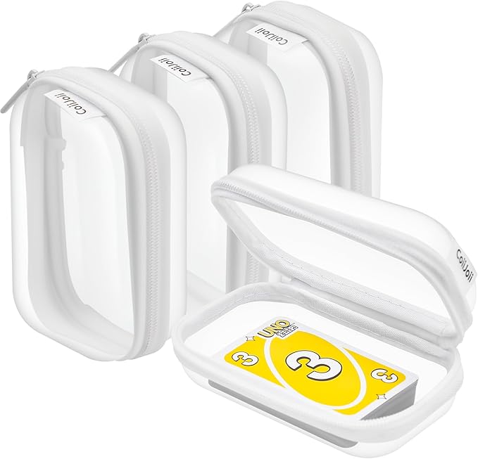 CoiiJoii Board Game Storage, Extra Small Clear Hard Shell Case with Zipper, 4 Packs Board Game Organizer and Storage for Games Craft Hobby Art Supplies