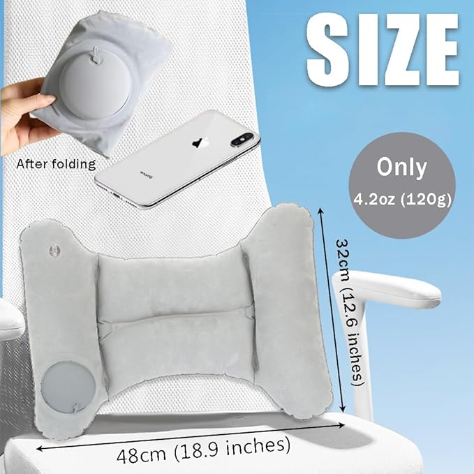 OULIGET Inflatable Lumbar Support Pillow,H-Type Self Pressing Inflation Pillow for Office Chair and Airplane Travel Seat,Foldable Pillows Easy to Carry, Back Pain Relief (Grey)