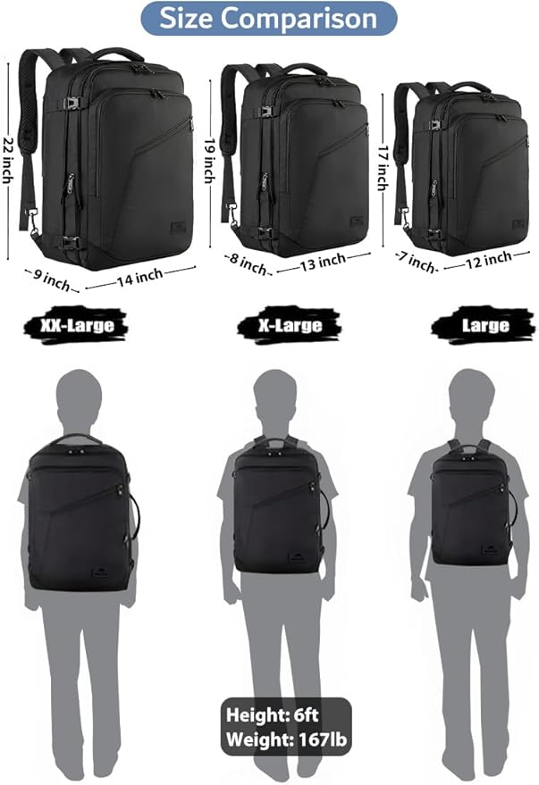 MATEIN Carry on Backpack, Extra Large Travel Backpack Expandable Airplane Approved Weekender Bag for Men and Women, Water Resistant Lightweight Daypack for Flight 40L, Black