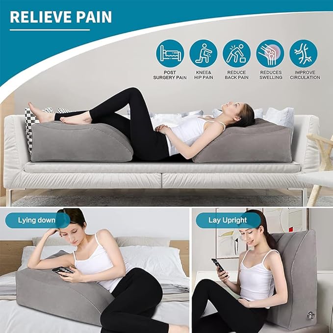 Leg Elevating Pillow, Inflatable Wedge Pillows for Sleeping, Leg Pillow Elevation Blood Circulation and Reduce Swelling, Comfort Bolster Pillow for Legs for Pregnant, Surgery and Injury