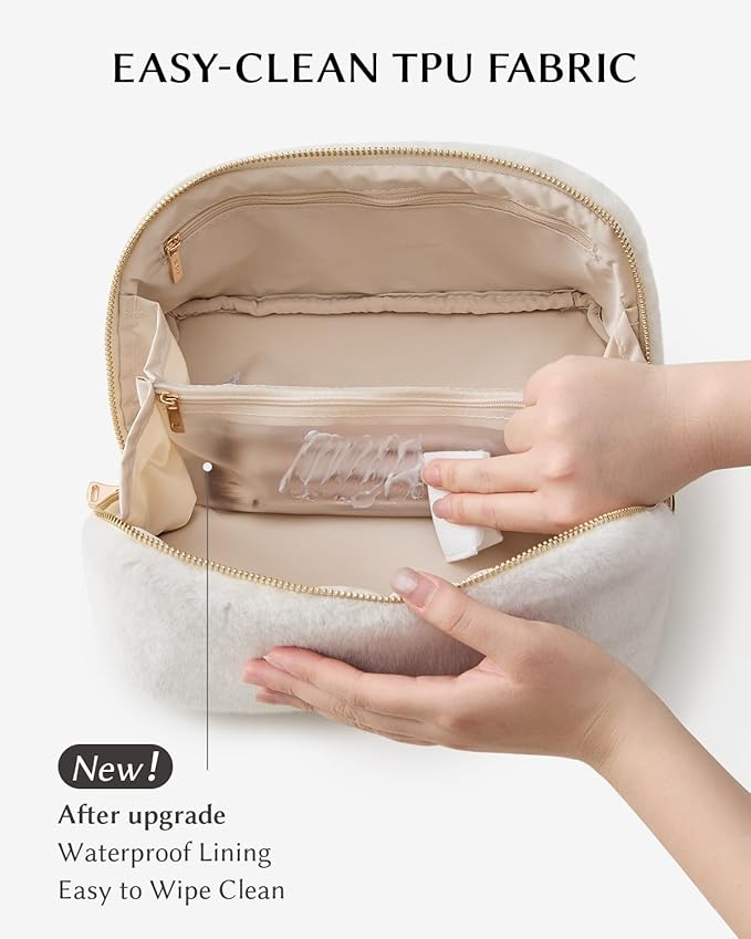 EACHY Travel Makeup Bag, Large Capacity Cosmetic Bag for Women, Waterproof PU Leather, Flat Open Portable Toiletry Bag for Skincare, Brushes & Travel Essentials