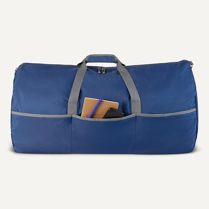 Amazon Essentials Extra Large Foldable Nylon Duffel Bag for Travel/Storage with Zippered Pockets, 32.4", 150L, 50-LBS Capacity, Navy Blue (Previously Amazon Basics)