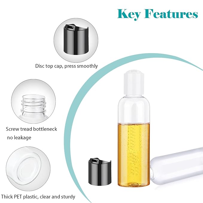 Moonlik Clear Toiletry Travel Bottles, 3.4oz/100ml TSA Approved Empty Containers with Toiletry Bag - Cosmetic Kit with Labels for Shampoo, Conditioner, Lotion, and Airplane Accessories(4Pack, White)