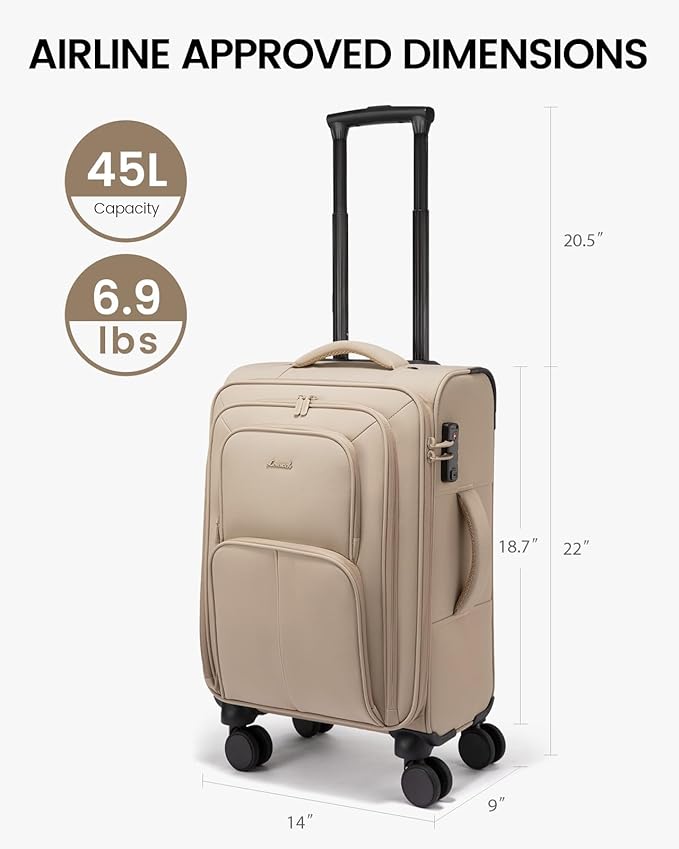 LOVEVOOK Carry On Luggage 22x14x9 Airline Approved, 22 Inch Softside Suitcases with Spinner Wheels, Lightweight Carry-on Suitcase with TSA Lock for Women Men, Large Luggage for Travel Business Trip