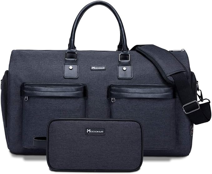 Modoker Convertible Garment Bag with Shoulder Strap, Carry on Garment Duffel Bag for Men Women - 2 in 1 Hanging Suitcase Suit Travel Bags, Jet Black