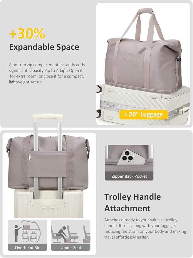 Expandable Travel Duffle Bags Weekender Overnight Bags for Women Men Hospital Bag for Women Labor Delivery with Toiletry Bag Waterproof