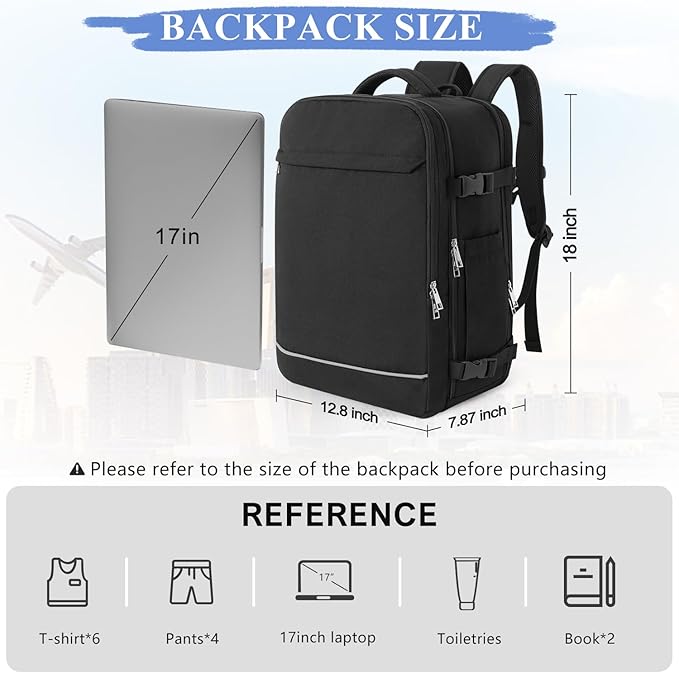 Personal Item Backpack, 40L Large Travel Backpack for Women Men, Waterproof Carry on Backpack for College, Business, Work