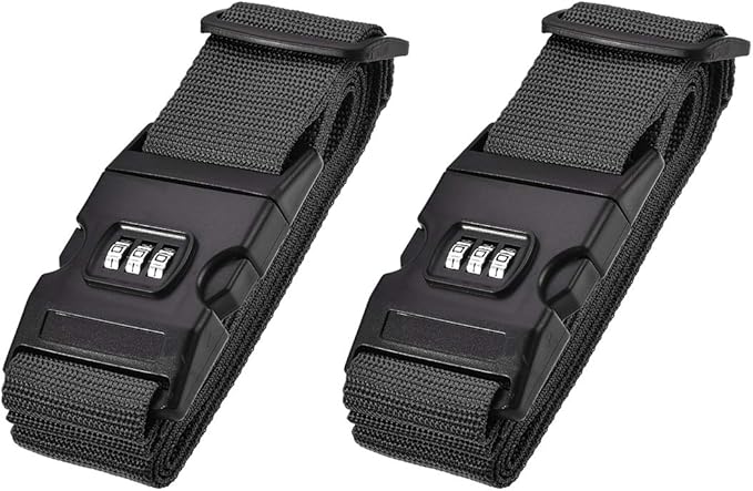 uxcell Luggage Straps Suitcase Belts with Buckle, Combination Lock, 2Mx5cm Adjustable PP Travel Packing Accessories, Black 2Pcs