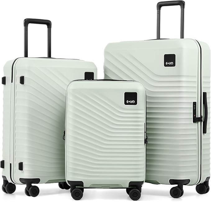 Coolife Luggage Suitcases Hardside Lightweight: Durable PC Expandable Travel 3 Piece Set with Dual Spinner Wheels & TSA Lock, 20/24/28 (20" Expandable) (Light Green, 3-Piece Set (20/24/28))