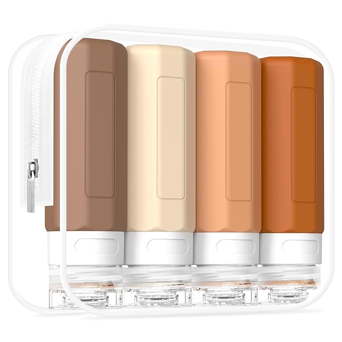 Redfly Travel Bottles for Toiletries, Tsa Approved 3oz Travel Size Containers, Leak Proof Travel Size Toiletries Bottles Silicone, BPA Free Refillable Essentials for Shampoo Conditioners, Apricot