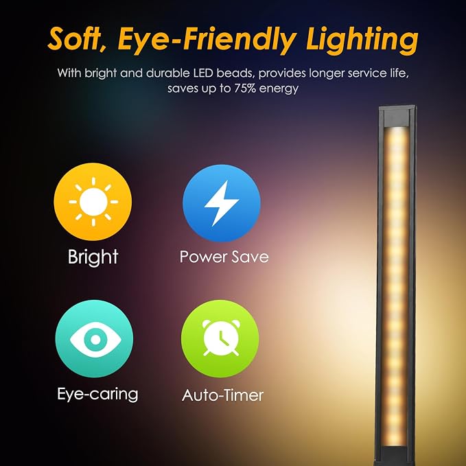 Led Desk Lamp, Desk Lamp with USB Charging Port, 5 Color Modes, 10 Brightness, Natural Light, Eye Caring Reading Lamp, Desk Light for Home Office, Table Lamp, Touch Control, Auto-Timer, Black