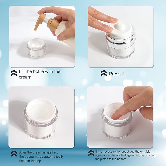 3Pack 3.5Oz Airless Pump Jars Lotion Container, Pump Bottle Dispenser Moisturizer Containers, Empty Makeup Bottle Cosmetic Jar