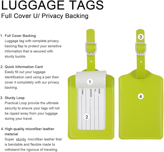 Luggage Tags, Leather Personalized Suitcase Tag Set Luggage id Tags Labels Travel Accessories