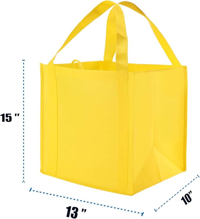 NERUB Set of 10 Reusable Grocery Bags Heavy Duty Shopping Bags Large Grocery Totes with Reinforced Bottom Super Sturdy Handles, Yellow