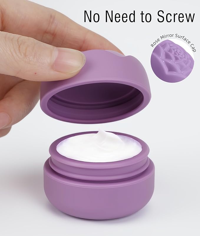 Travel Containers for Cosmetics Toiletries - 0.88 Oz 4 Pack Small Silicone Refillable Mini Jars with Lid Handcream Eyes Cream Hair Gel Wax Pills Moisturizer Earrings Container Rose(4 colors)