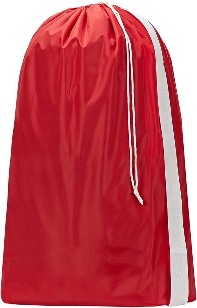 HOMEST XL Nylon Laundry Bag with Strap, Large Dirty Clothes Organizer, Easy Fit a Laundry Hamper or Basket, Can Carry Up to 4 Loads of Laundry, Red