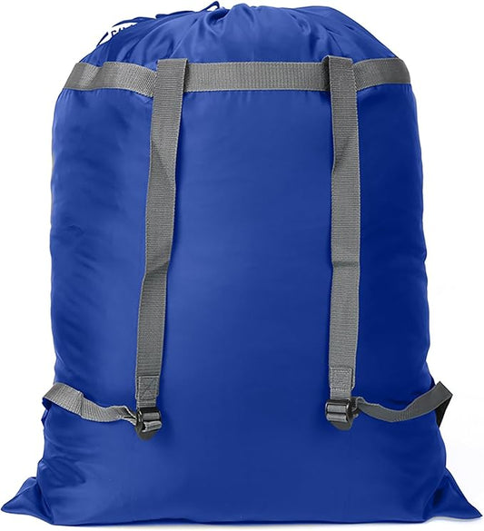 Laundry Bag Backpack, 27” x 34”Sturdy Laundry Bag with Shoulder Straps Drawstring Closure Heavy Duty Foldable Laundry Backpack for College, Travel, Laundromat, Apartment (blue)