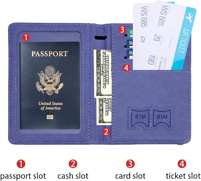 Passport Holder for Travel, Passport Holde Passport Cover Wallet Travel Passport Holders Must Haves for Women Men, PU Leather Passport Book Card Holder Case,Travelling Essentials, Dark Purple