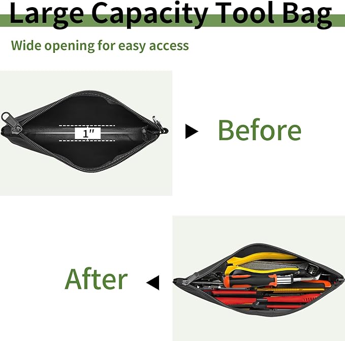 3 Pack Premium Tool Pouches Zipper Bag, Small Tools Bags with Carabiner, Heavy Duty Flat Bottom Utility Multipurpose Storage Organizer Bag for Tool, Stationary, Pencil