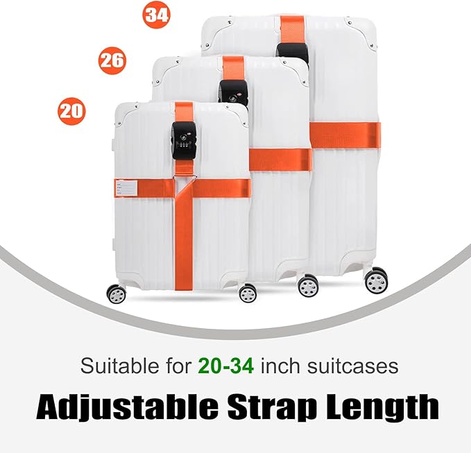 Luggage Straps TAS,Travel Strap with Name tag,Easy to Identify,Luggage Straps TSA Approved with Lock,Combination Luggage Lock with Adjustable Length,Compatible with 20-34 inch Luggage(Orange 1 Pack)