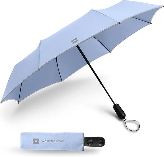 Weatherman Umbrella - Premium Small Compact Mini Umbrellas for Traveling - Windproof Umbrellaas Resists Up to 45 MPH Winds - Traveling Umbrellasa for Rain, Wind, Purse, Pocket, Backpack, Car - Portable Travel Umbrellas Easy Auto Open Close w/ Strong Fi...