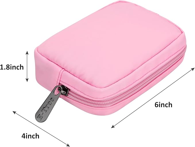 E-Tree Cute Small Makeup Bag, Cosmetic Toiletry Skin Care Make up Little Items Pouch for Purse,Zipper Mini Tech Charger Cable Electronic Organizer Case,Travel Accessories,Pink